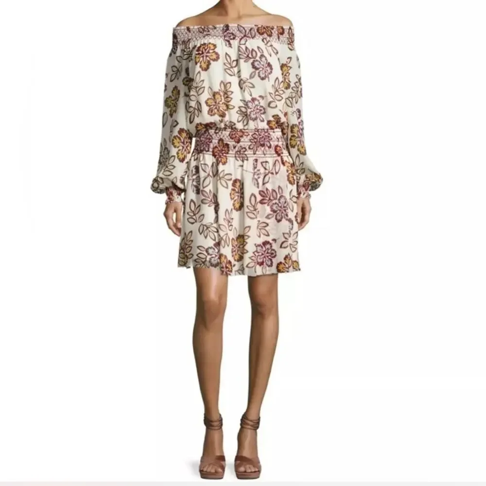 Tory Burch Womens Dress Size 2 Cream Hopewell Indie Off the Shoulder Floral